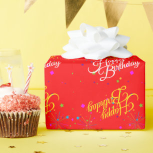 Papel De Regalo Feliz cumpleaños editable en rojo o en tu propio c