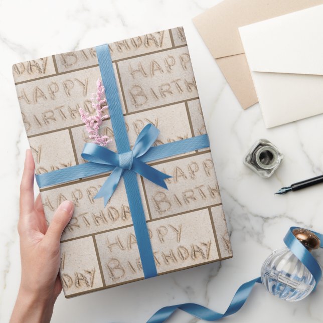 Papel De Regalo Feliz Cumpleaños En La Arena De Playa (Regalar)