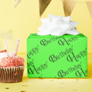 Papel De Regalo Feliz Cumpleaños en verde neón