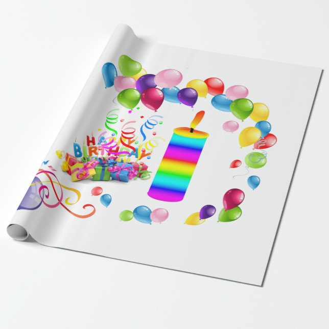 Papel De Regalo Feliz cumpleaños envolviendo globos de velas de pa (Desenrollado)