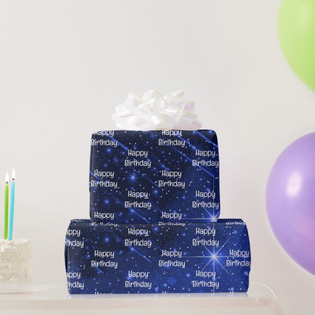 Papel De Regalo Feliz cumpleaños Estrella Galaxia en azul (Regalos de fiesta)