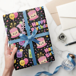 Papel De Regalo Feliz Cumpleaños Fiesta de Arte Kawaii