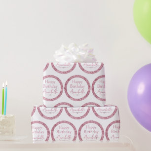 Papel De Regalo Feliz Cumpleaños Glamuroso Brillo Rosa y Diamantes