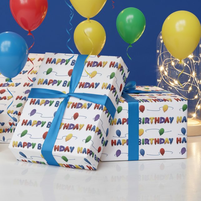 Papel de Regalo Feliz Cumpleaños Globo Colorido (A fun and colorful birthday balloons wrapping paper)