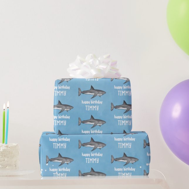 Papel De Regalo Feliz cumpleaños, gran diversión para los tiburone (Regalos de fiesta)