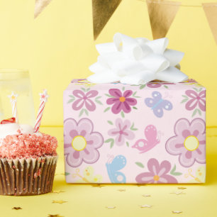 Papel De Regalo Feliz Cumpleaños Jardín de Flores Silvestres Patró