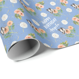Papel De Regalo Felíz cumpleaños mariposa floral personalizada