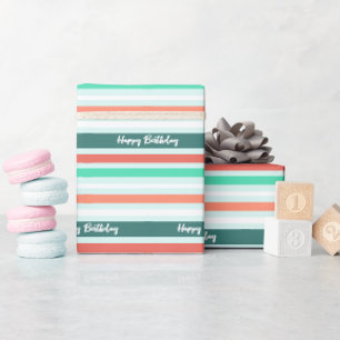 Papel De Regalo Feliz Cumpleaños Moderno Estampado de Rayas Meloco