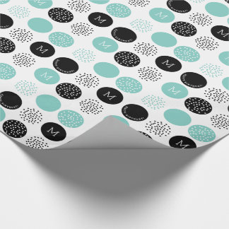Papel De Regalo Feliz cumpleaños Monograma Círculos Aqua Dots Wrap