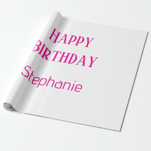 Papel De Regalo Feliz cumpleaños Monograma Nombre Blanco Rosa cali