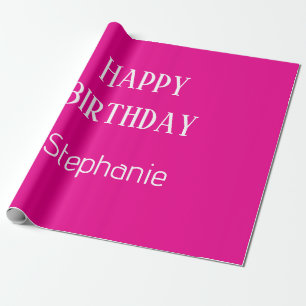 Papel De Regalo Feliz cumpleaños Monograma Nombre blanco rosado ca