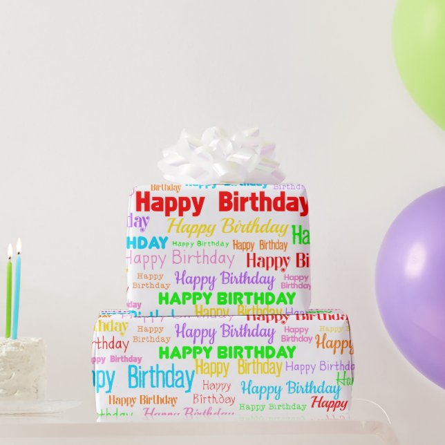 Papel De Regalo Feliz Cumpleaños (multi sobre blanco) (Regalos de fiesta)
