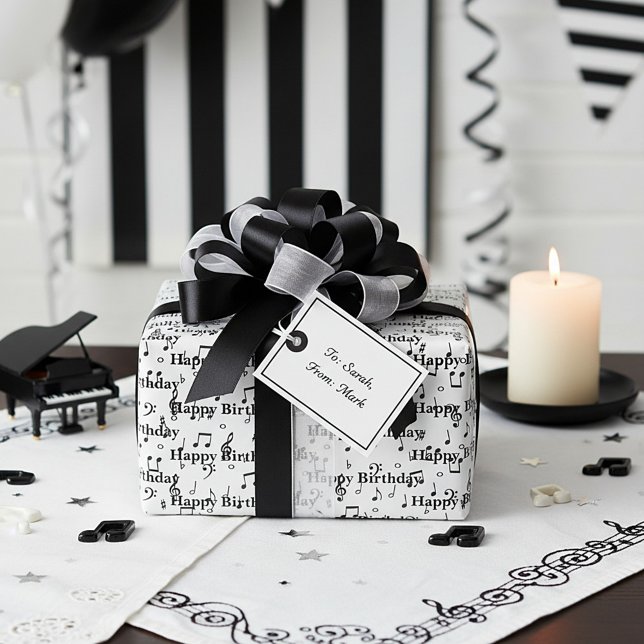 Papel De Regalo Feliz Cumpleaños Musical Negro (Subido por el creador)