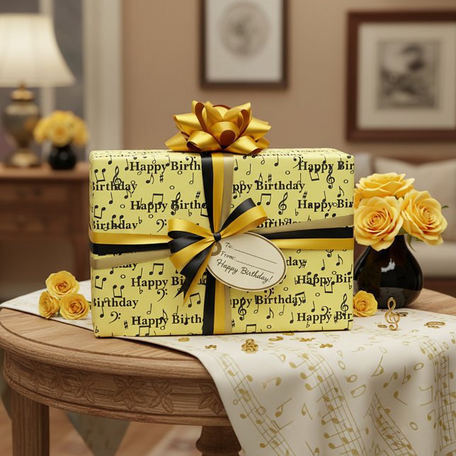 Papel De Regalo Feliz Cumpleaños Musical Negro (Subido por el creador)
