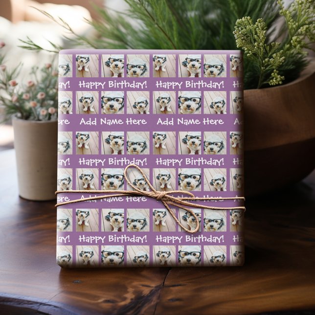 Papel De Regalo Feliz cumpleaños nombre personalizado 6 Collage de (Personalized Photo Wrapping Paper)