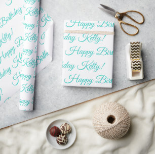 Papel De Regalo Feliz cumpleaños nombre turquesa personalizado