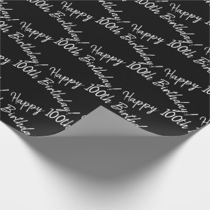 Papel De Regalo Feliz cumpleaños número 100 en negro