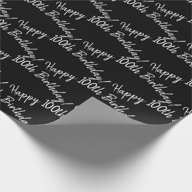 Papel De Regalo Feliz cumpleaños número 100 en negro (Esquina)