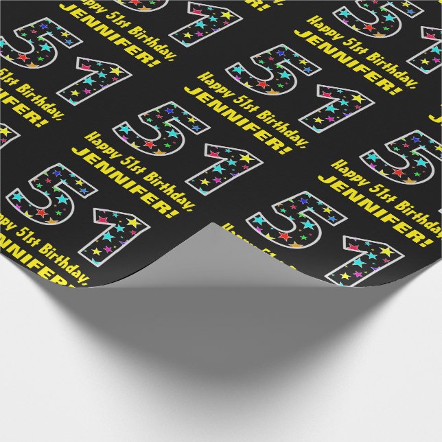 Papel De Regalo Feliz cumpleaños número 51, divertido patrón de es (Esquina)