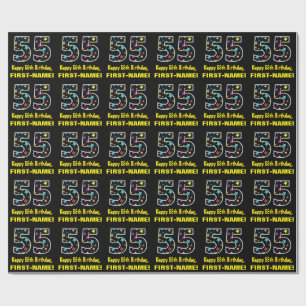 Papel De Regalo Feliz cumpleaños número 55, divertido patrón de