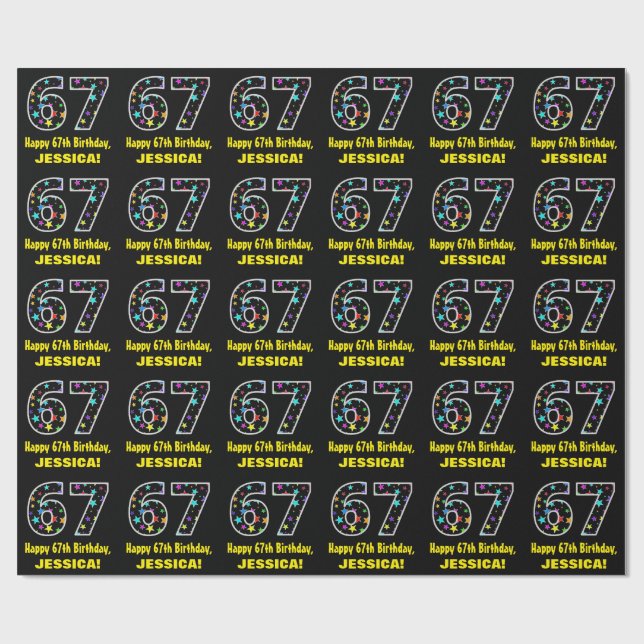 Papel De Regalo Feliz cumpleaños número 67, divertido patrón de es (Superficie plana)