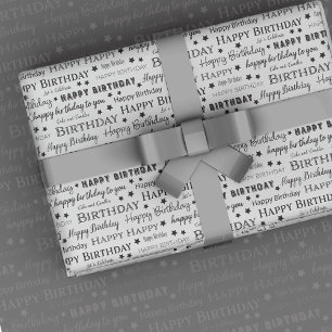 Papel De Regalo Feliz cumpleaños Patrón blanco y negro