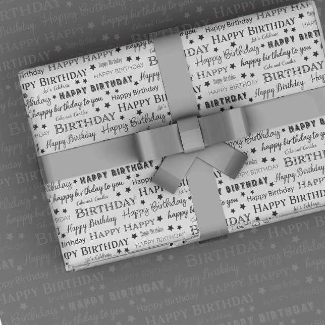 Papel De Regalo Feliz cumpleaños Patrón blanco y negro (Subido por el creador)