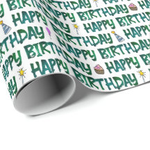 Feliz Cumpleaños Patrón de Texto Verde Oscuro