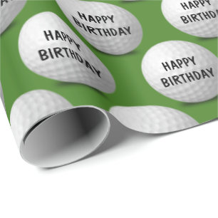 Papel De Regalo Feliz cumpleaños, pelotas de golf en verde