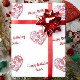 Papel De Regalo Feliz cumpleaños Personalizado texto corazones ros