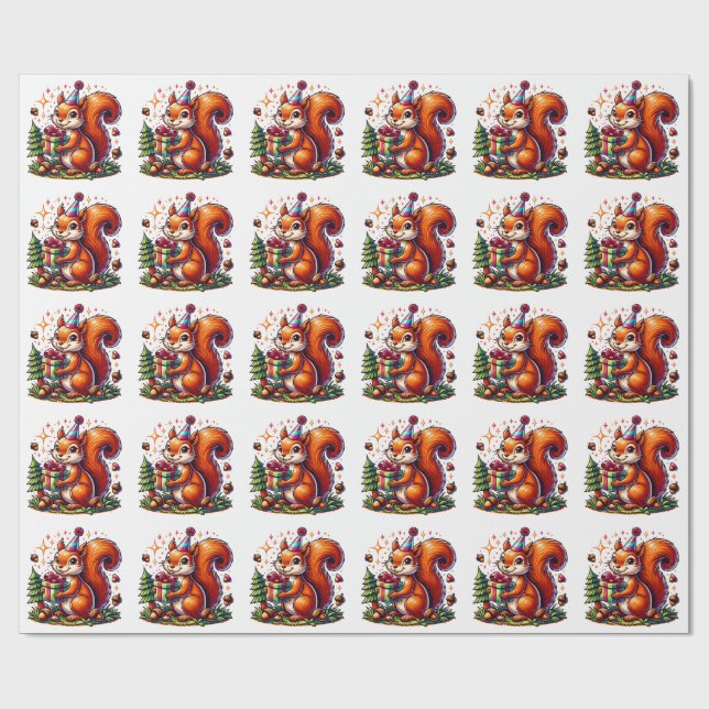 Papel De Regalo Feliz cumpleaños Squirrel Cute Personalizado (Superficie plana)