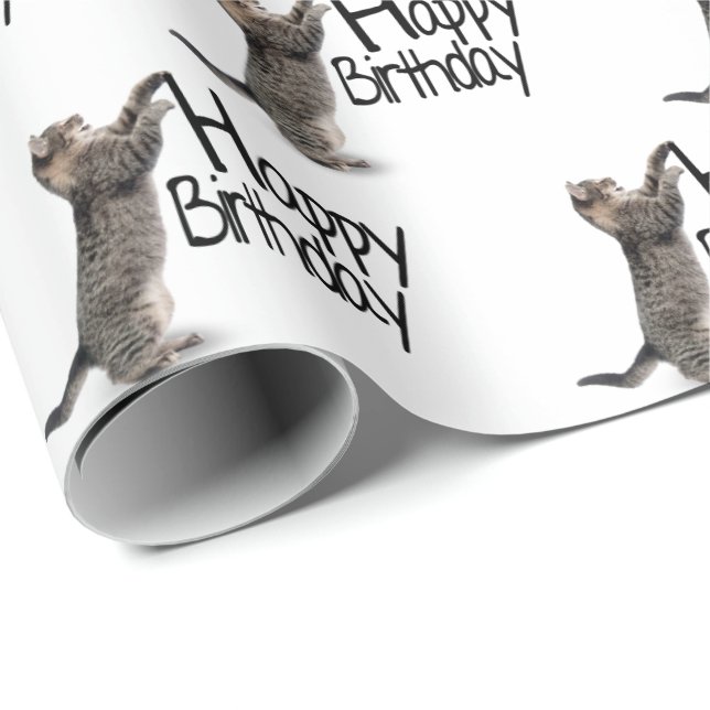Papel De Regalo Feliz cumpleaños Tabby Cat diversión (Esquina del rollo)