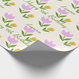Papel De Regalo Feliz Cumpleaños Tulipanes Rosas Naranjas Nombre P