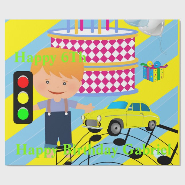 Papel De Regalo Feliz cumpleaños Wraping Paper Boy Car (Superficie plana)