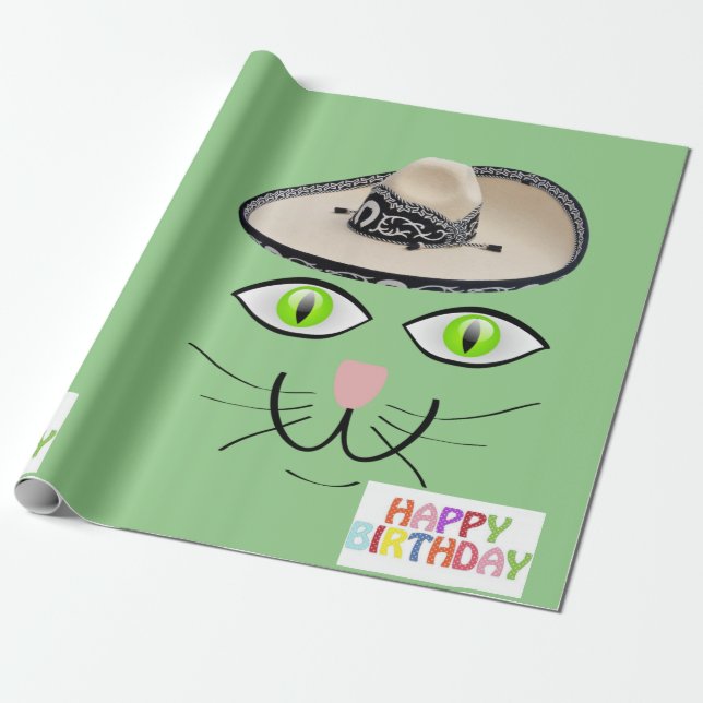 Papel De Regalo Feliz Cumpleaños Wraping Paper Cat Lady Cumpleaños (Desenrollado)