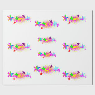Papel De Regalo Feliz cumpleaños y estrellas -