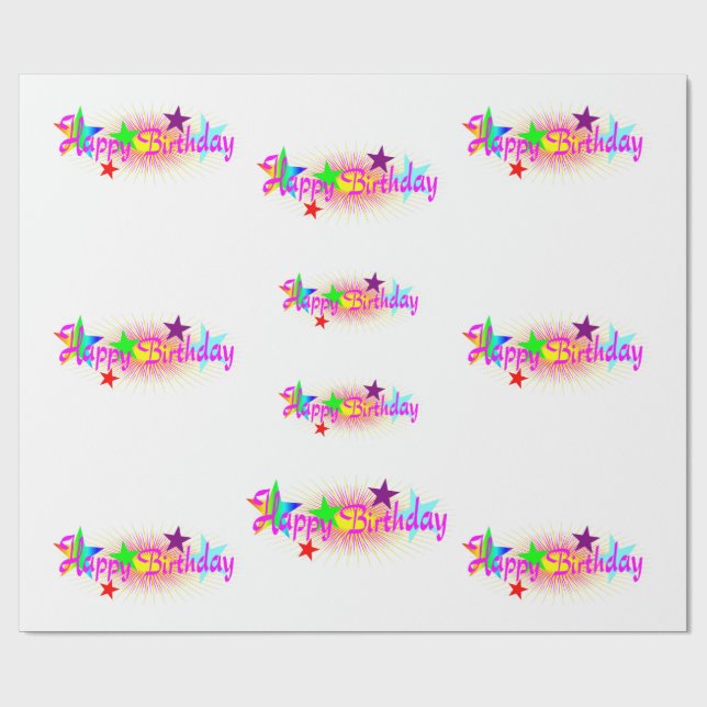 Papel De Regalo Feliz cumpleaños y estrellas - (Superficie plana)