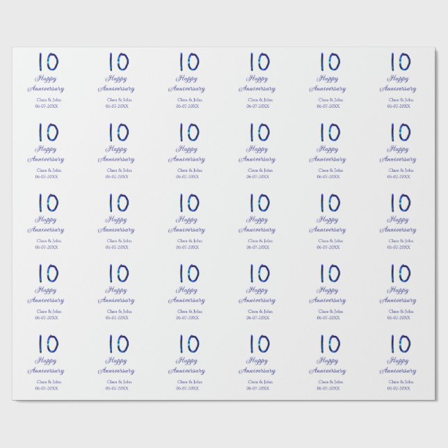 Papel De Regalo Feliz décimo aniversario purpurina azul añadir fec (Superficie plana)