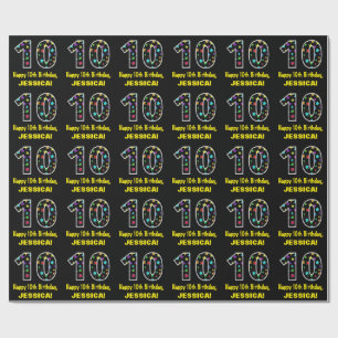 Papel De Regalo Feliz décimo cumpleaños, divertido patrón de es