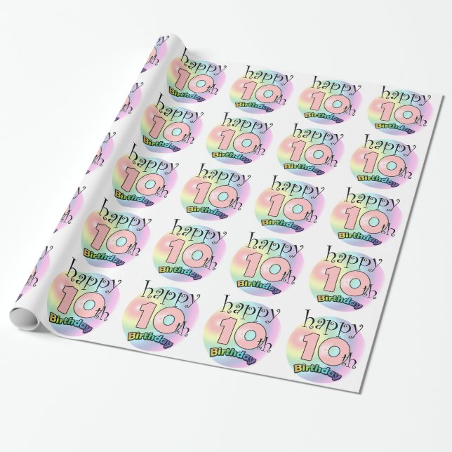 Papel De Regalo Feliz décimo cumpleaños (rosa) (Desenrollado)