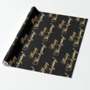 Papel De Regalo Feliz Día de Acción de Gracias Moda Black Faux Rel