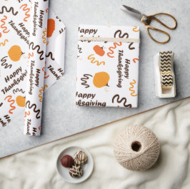 Papel De Regalo Feliz Día de Acción de Gracias Naranja calabazas b
