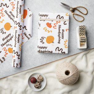 Papel De Regalo Feliz Día de Acción de Gracias Naranja calabazas b
