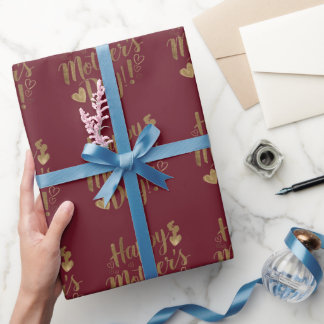 Papel De Regalo Feliz Día de la Madre Corazón de Guión Dorado