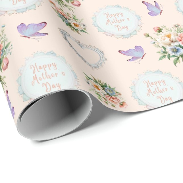Papel De Regalo Feliz Día de la Madre Crema de vainilla (Esquina del rollo)