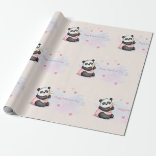 Papel De Regalo Feliz Día de San Valentín acuarela Corazón Panda B