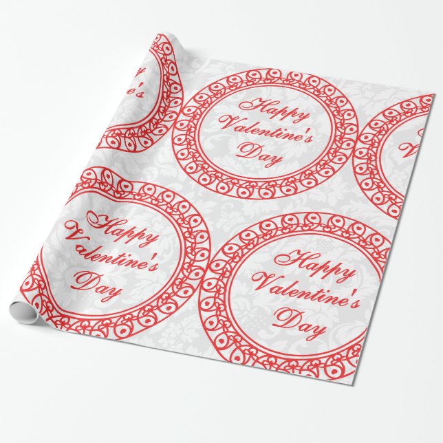 Papel De Regalo Feliz Día de San Valentín Círculos Rojos y Cara (Desenrollado)