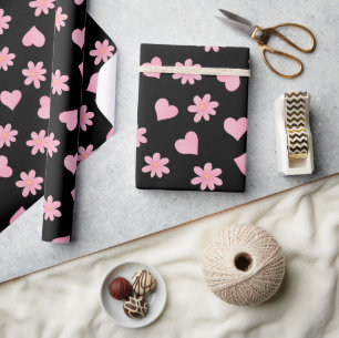 Papel De Regalo Feliz día de San Valentín corazones negros y rosas