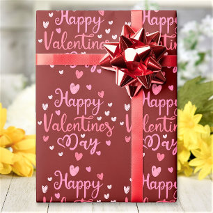 Papel De Regalo Feliz Día de San Valentín, corazones rojos de escr