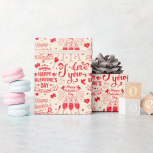 Papel De Regalo Feliz día de San Valentín Cupido Corazones Flechas